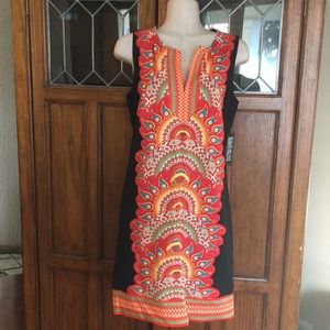 NWT Black red and orange medallion print dress M